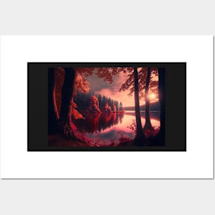 Vivid Landscape Art of Trees and a Lake Posters and Art